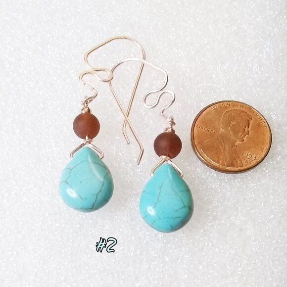 Bohemian Style Trends! Turquoise Howlite Teardrop Dangle Earrings! RoseGold Wire - Picture 8 of 9